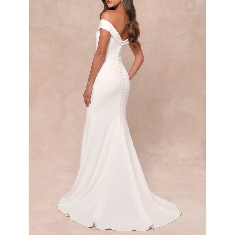Lulus Arienne White Off-the-Shoulder Mermaid Maxi Dress Sz Small Womens White